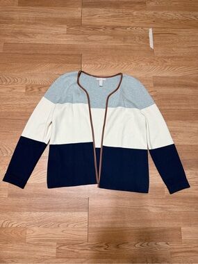 Banana Republic Three-Color Open Cardigan - Light Blue, Cream & Navy XL